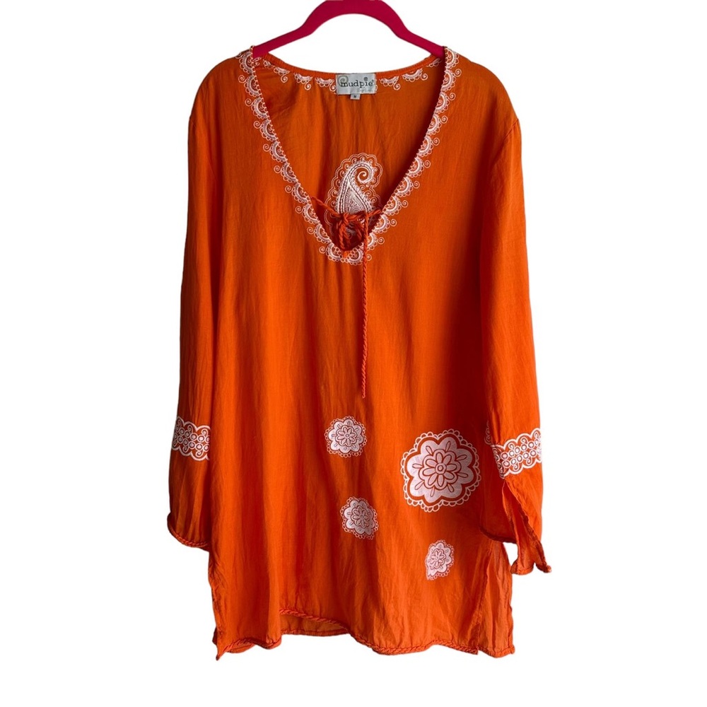 Mud Pie Summer Orange Swim Beach Coverup Tunic Top Women’s Size Large